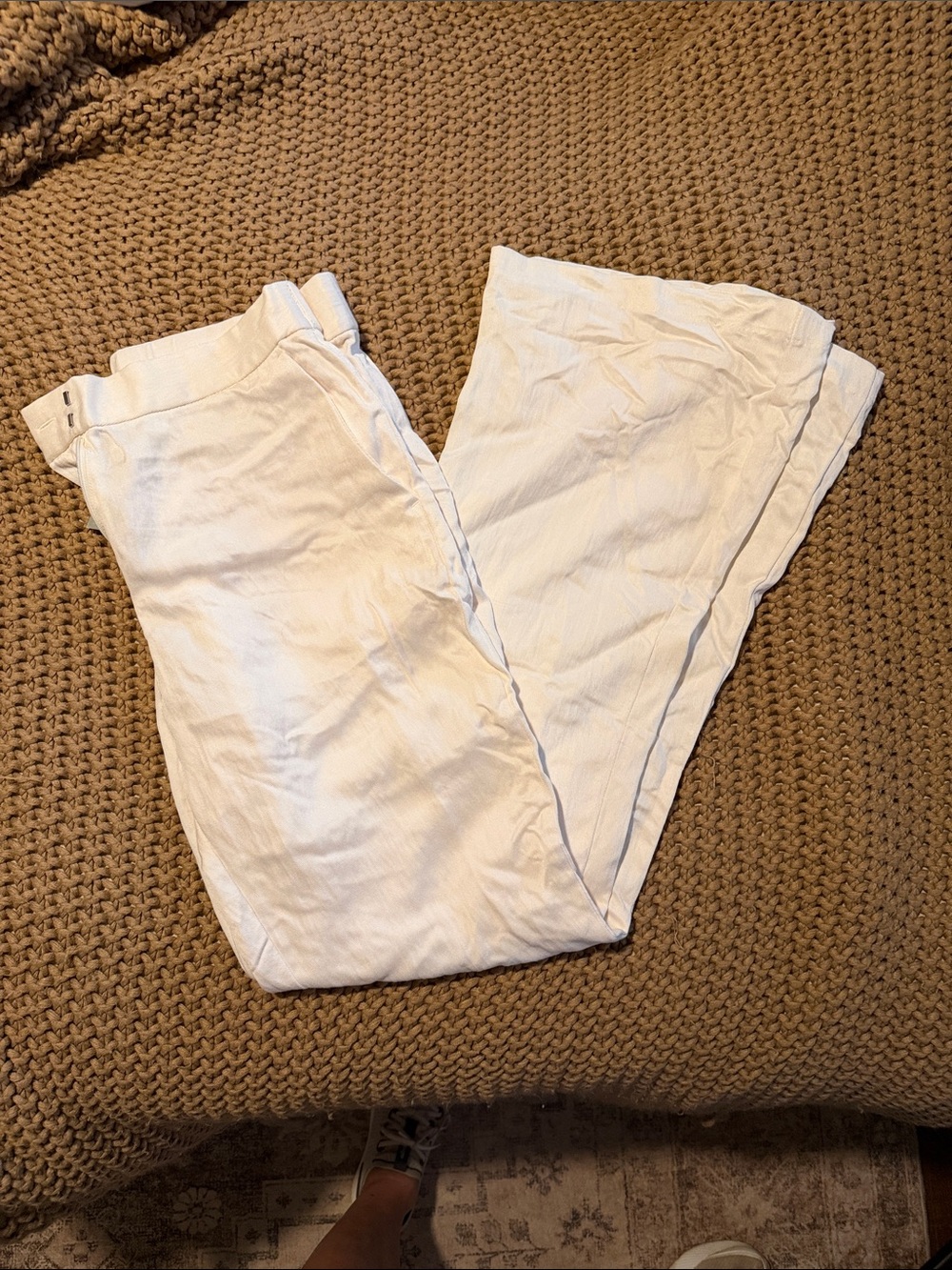 H&M White Wide-Leg Linen Blend Trousers